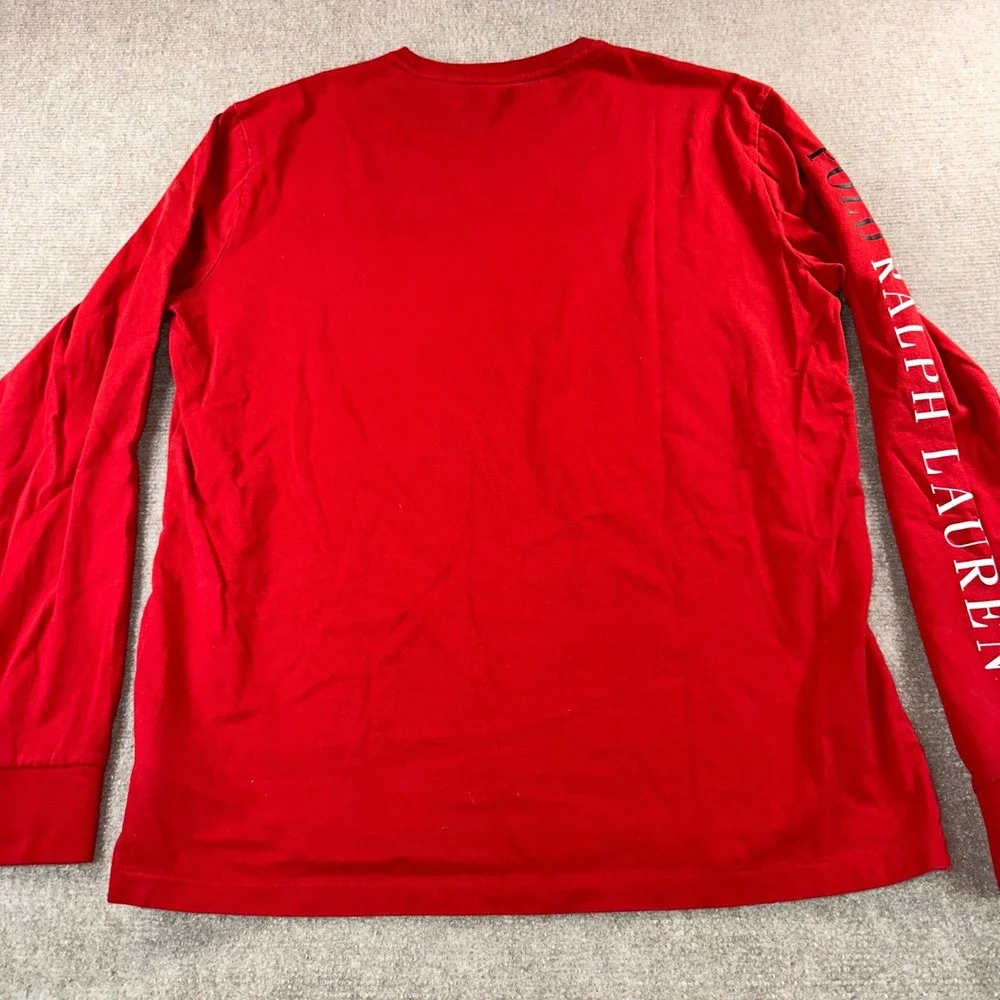 Polo Ralph Lauren Mens Long Sleeve T-Shirt Red Graphic Sleeve Logo Small